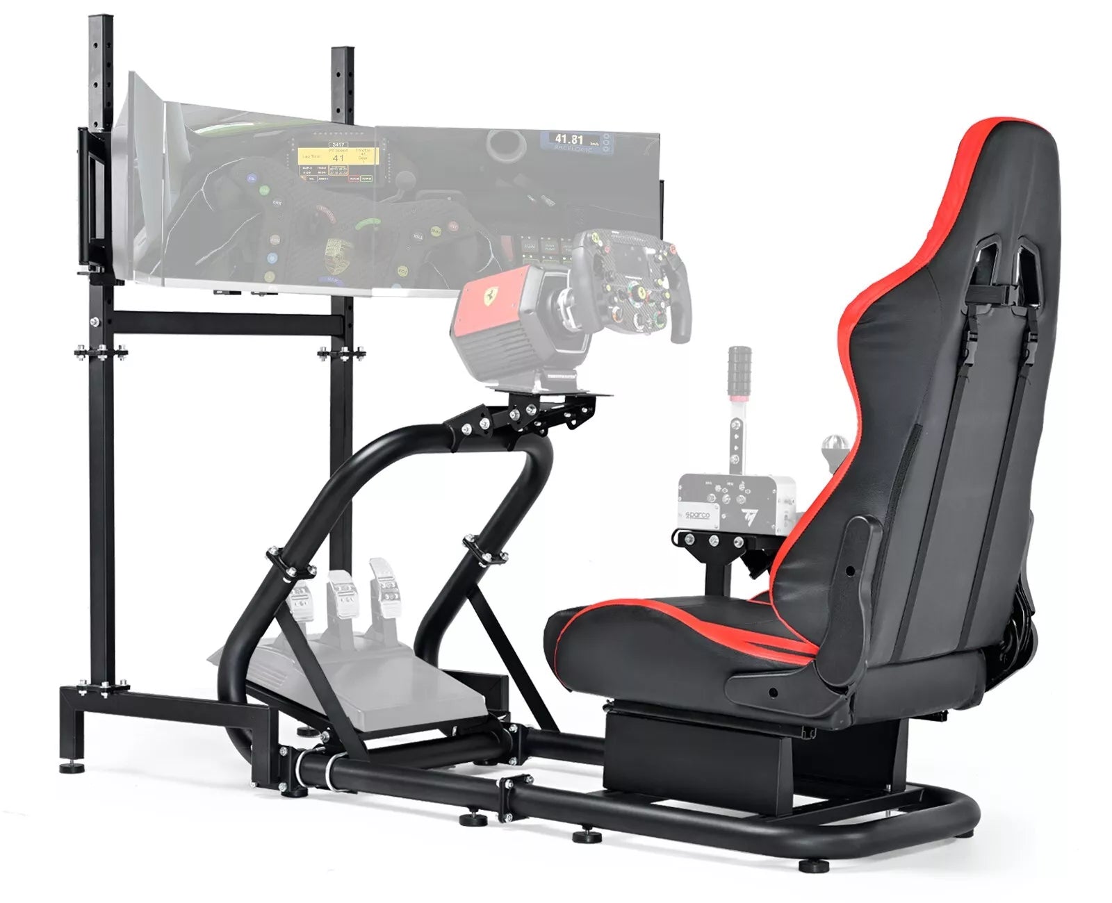 Marada Sim Rig Marada Racing Sim Cockpit with Seat & Triple Monitor Stand Fit for Log