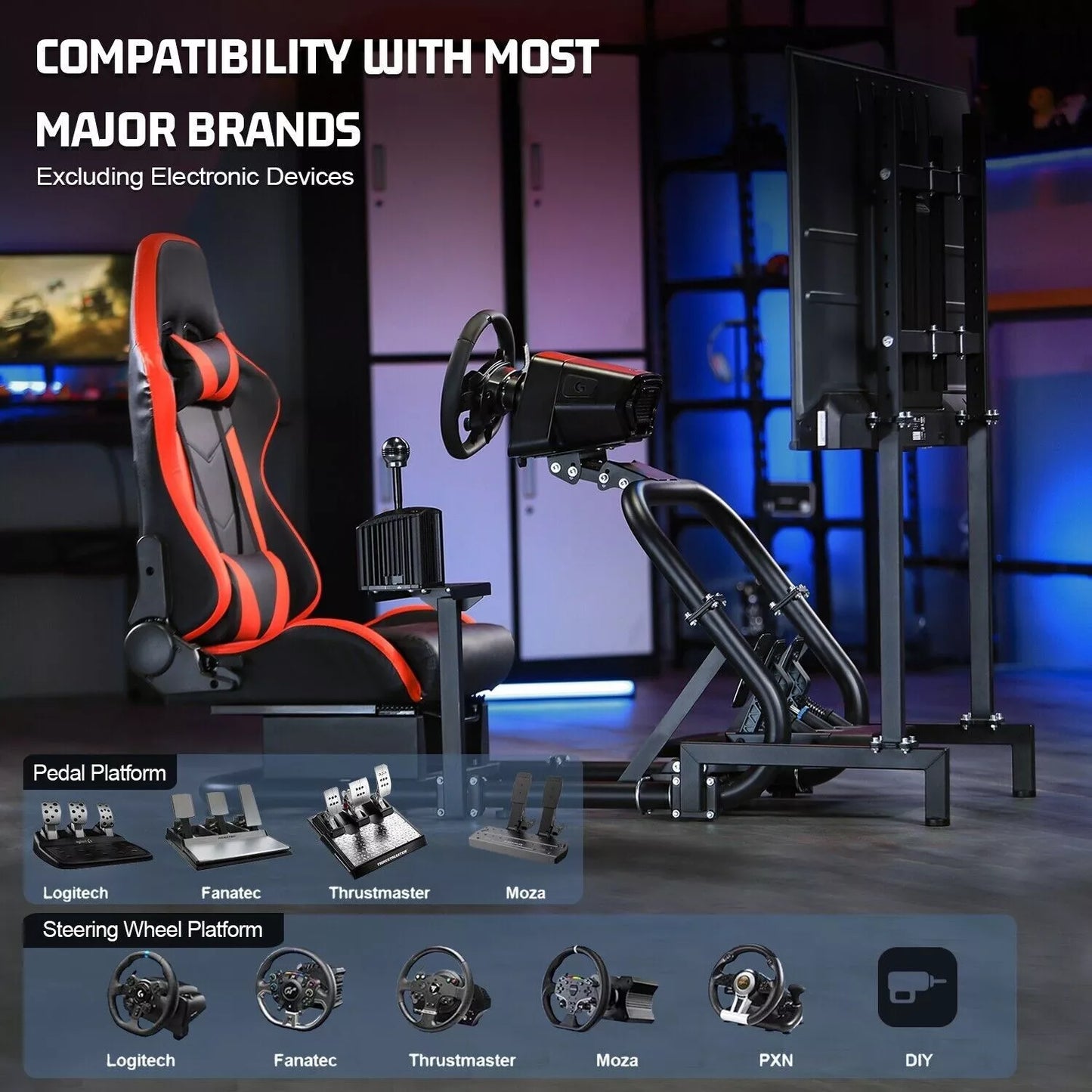 Marada Racing Cockpit with TV Stand & Red Seat Fit for G923 G920 T500,FANTEC,T3PA/TGT Stable & Strong Wheel and Pedals Not Included Driving Simulator Cockpit-54