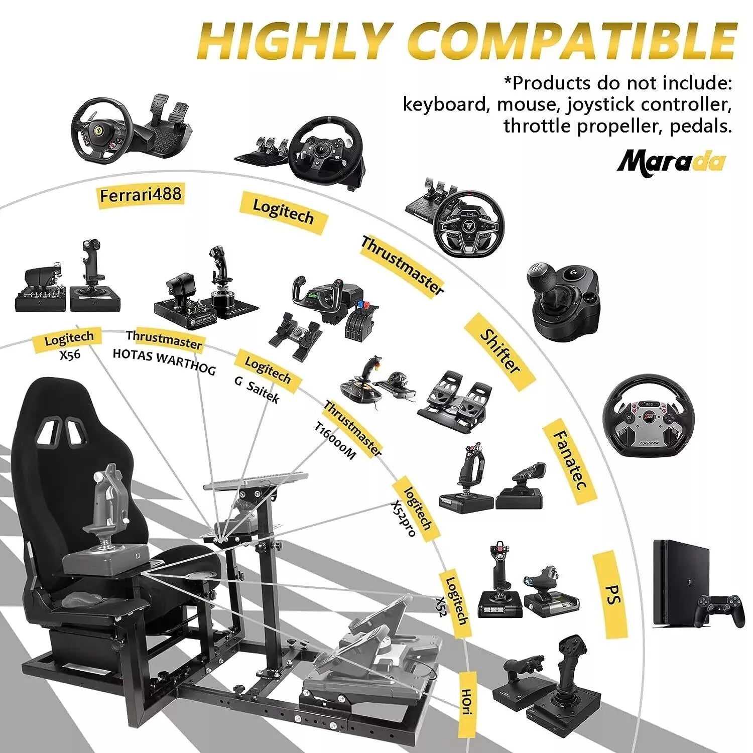 Marada Sim Racing Rig Marada Universal Flight Simulation Cockpit with Racing Seat or Racing