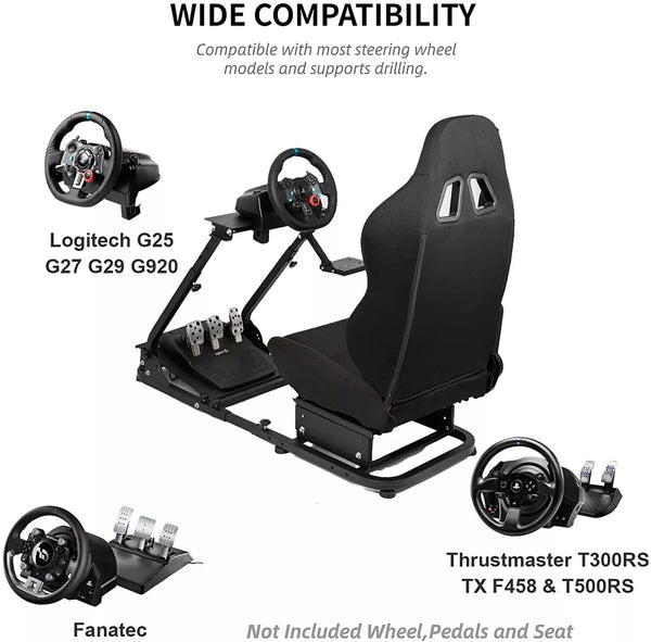 Marada Racing Seat Simulator Cockpit Height Adjustable Racing Steering Wheel Stand/Fits Fantec, Logitech G25, G27, G29, Thrustmaster/Compatible with Xbox One, Playstation, PC Platforms