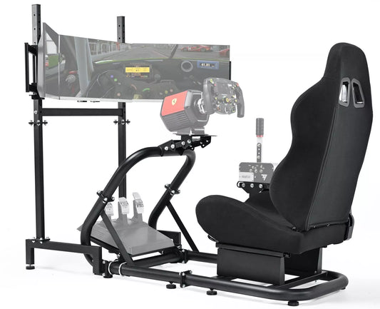 Marada Racing Simulator Cockpit with Seat Triple Monitor Stand Fit for Logitech