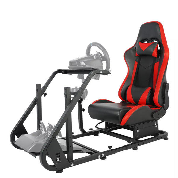 Marada Adjustable Racing Simulator Cockpit Frame with Gear Shifter Mount fit for Logitech G25 G27 G29 G920 with Red Seat