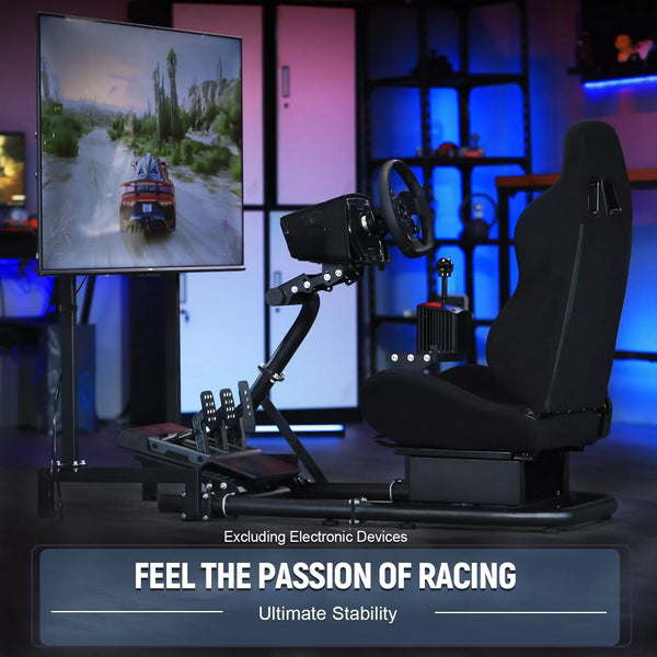 Marada Driving Simulator Cockpit with Monitor Stand & Black Seat Fit for Fantec, Logitech,G923 G920 T500 Wheel and Pedals Not Included