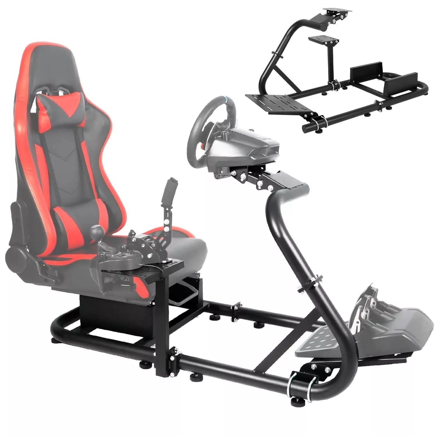 Marada Racing Simulator Frame Adjustable Wheel Stand Round Tube Upgrade fit for Logitech G25 G27 G29 G920 Thrustmaster Tx 458, T500 RS, T300RS Wheels, Shifter and Pedals not Include