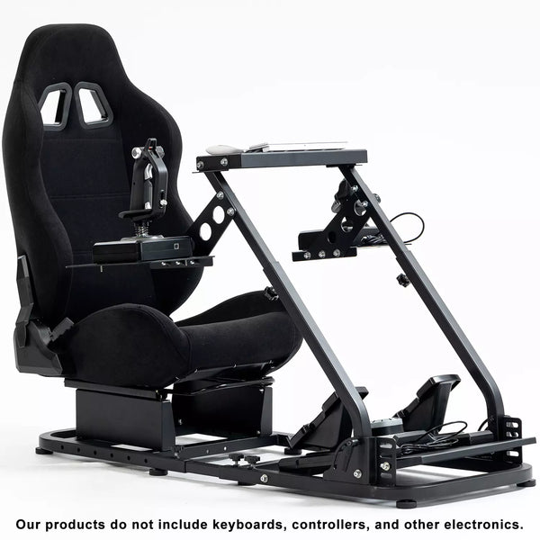 Marada Flight Sim Cockpit with Black Seat and Racing Wheel Stand for Driving and Flight Simulator Fit for HOTAS Warthog, Thrustmaster,Logitech Adjustable |Throttle,Joystick,Keyboard not Included|