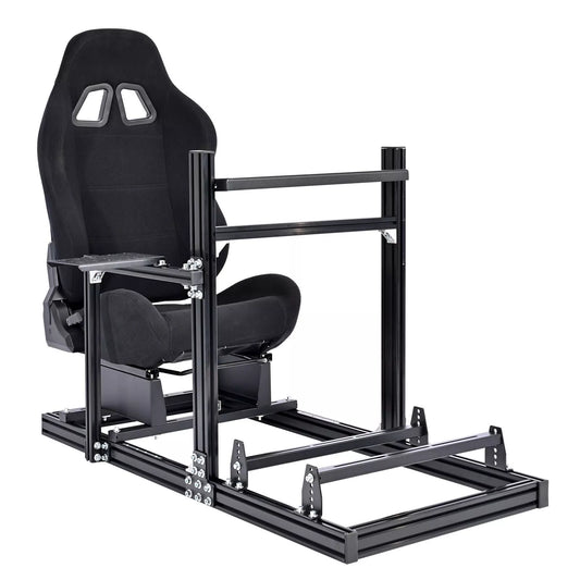 Marada Racing Sim Cockpit with Black Seat Aluminium Racing Stand for Logitech