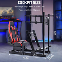 Marada 8040 Aluminum Racing Sim Cockpit with Triple Monitor Stand & Red Gaming Seat, Compatible with Logitech, Thrustmaster, Fanatec, Moza Wheels