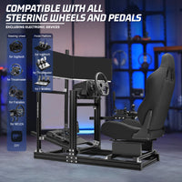 Marada 4080 Aluminum Simulator Cockpit,Adjustable Black Seat, Triple Monitor Mount, Compatible with Major Steering Wheels