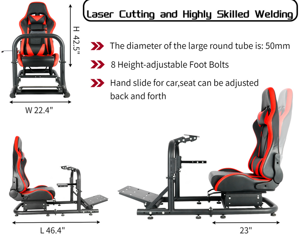 Marada G920 Racing Simulator Cockpit Frame Large Round Tube Stable and Adjustable Racing Wheel Stand Fit for Logitech G25 G27 G29 G920 Thrustmaster T80 T150 Wheel, Pedals and Shifter Not Include（with Red Seat）