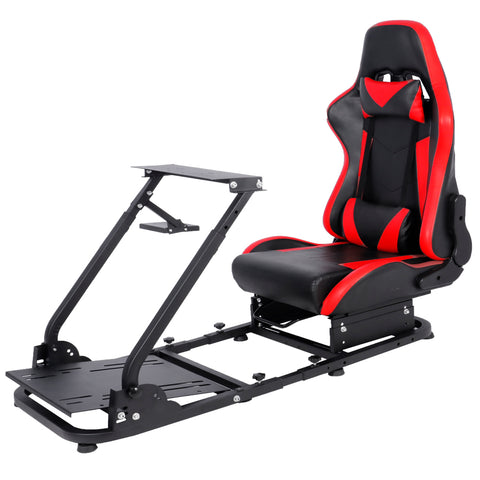 Marada Adjustable Racing Simulator Cockpit Frame with Gear Shifter Mount fit for Logitech G25 G27 G29 G920 with Red Seat