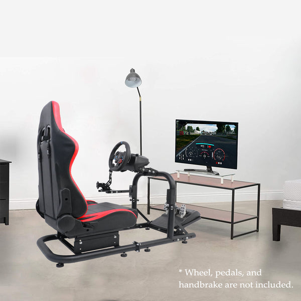 Marada G920 Racing Simulator Cockpit Frame Large Round Tube Stable and Adjustable Racing Wheel Stand Fit for Logitech G25 G27 G29 G920 Thrustmaster T80 T150 Wheel, Pedals and Shifter Not Include（with Red Seat）