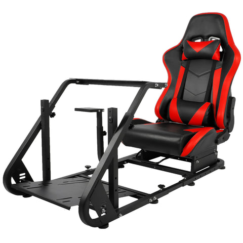 Marada Adjustable Racing Simulator Cockpit Frame with Gear Shifter Mount fit for Logitech G25 G27 G29 G920 with Red Seat