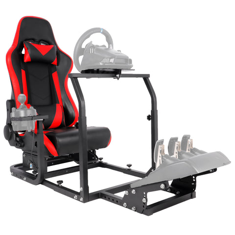 Marada Adjustable Racing Simulator Cockpit Frame with Gear Shifter Mount fit for Logitech G25 G27 G29 G920 with Red Seat