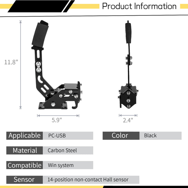 Marada PC Handbrake 14Bit USB Hall Sensor with Clamp Only PC Windows Systems are Supported（Black）