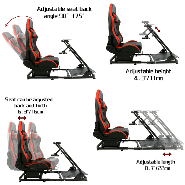 Marada Adjustable Racing Simulator Cockpit Frame with Gear Shifter Mount fit for Logitech G25 G27 G29 G920 with Red Seat