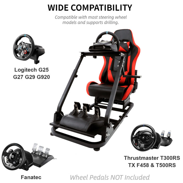 Marada Adjustable Racing Simulator Cockpit Frame with Gear Shifter Mount fit for Logitech G25 G27 G29 G920 with Red Seat