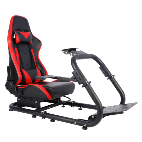 Marada Racing Cockpit Frame Large Round Tube Racing Wheel Stand Stable and Adjustable Fit for Logitech G25 G27 G29 G920 Thrustmaster T80 T150 Wheel, Pedals and Shifter Not Include（with Red Seat）