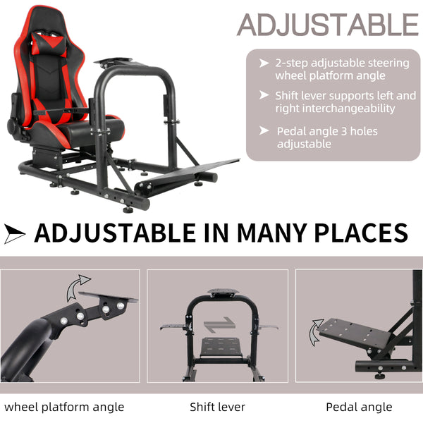 Marada G920 Racing Simulator Cockpit Frame Large Round Tube Stable and Adjustable Racing Wheel Stand Fit for Logitech G25 G27 G29 G920 Thrustmaster T80 T150 Wheel, Pedals and Shifter Not Include（with Red Seat）