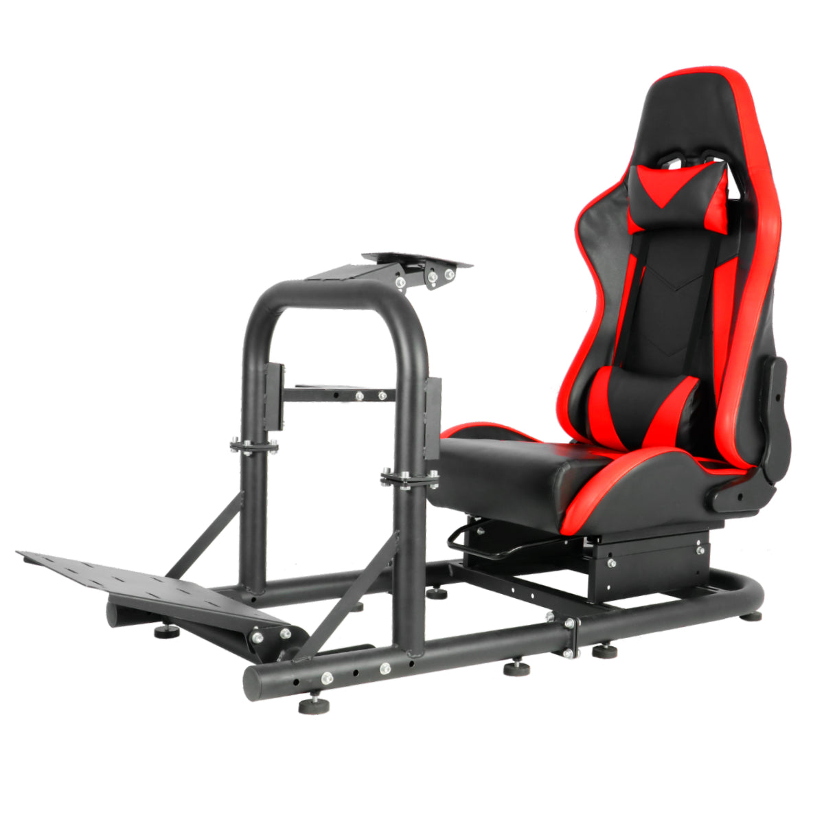 Marada G920 Racing Simulator Cockpit Frame Large Round Tube Stable and Adjustable Racing Wheel Stand Fit for Logitech G25 G27 G29 G920 Thrustmaster T80 T150 Wheel, Pedals and Shifter Not Include（with Red Seat）