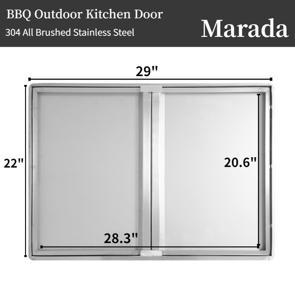 Marada BBQ Access Double Door Kitchen Outdoor 304 All Brushed Stainless Steel Flush Mount Double Wall Door for Outdoor Kitchen,BBQ Island & Grill,Outdoor Cabinet ( 29" W x 22" H/28" W x 19" H/30.5" W x 20" H/17" W x 24" H)