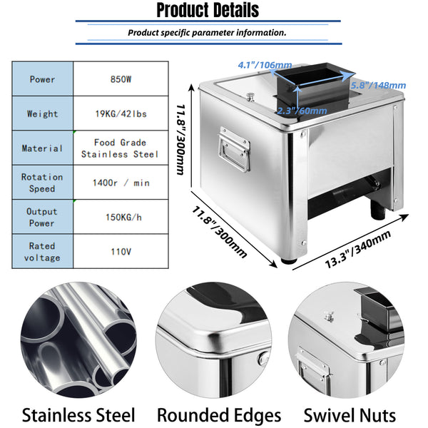 Marada Meat Cutter Machine Commercial Electric Meat Grinder Machine Slicing Shredding Cutting Machine for Pork, Lamb, Beef and Other Meats (3mm/5mm/7mm/10mm/15mm Balde)