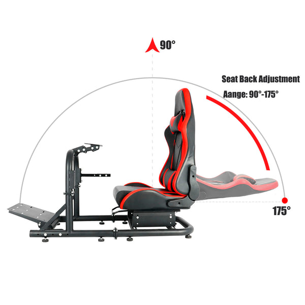 Marada G920 Racing Simulator Cockpit Frame Large Round Tube Stable and Adjustable Racing Wheel Stand Fit for Logitech G25 G27 G29 G920 Thrustmaster T80 T150 Wheel, Pedals and Shifter Not Include（with Red Seat）