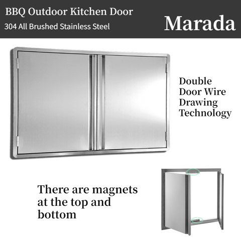 Marada BBQ Access Double Door Kitchen Outdoor 304 All Brushed Stainless Steel Flush Mount Double Wall Door for Outdoor Kitchen,BBQ Island & Grill,Outdoor Cabinet ( 29" W x 22" H/28" W x 19" H/30.5" W x 20" H/17" W x 24" H)