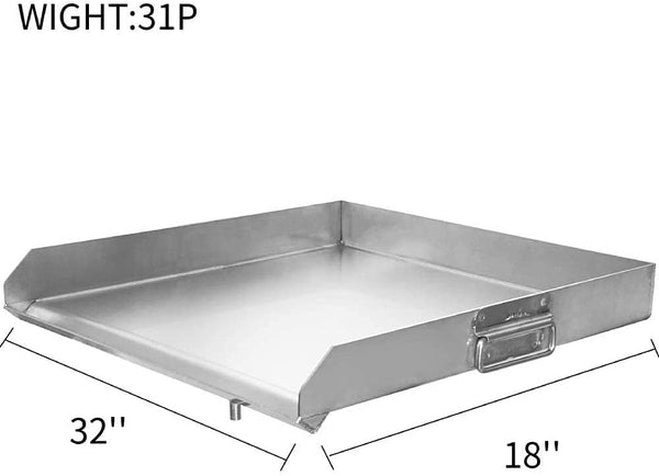 Marada 100% Stainless Steel Universal Griddle 18"x18"/32" x 18" Flat Top Griddle with Even Heat Cross Bracing and Integral Handles for Charcoal/Gas Grills, Camping, Tailgating, and Parties