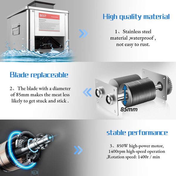 Marada Meat Cutter Machine Commercial Electric Meat Grinder Machine Slicing Shredding Cutting Machine for Pork, Lamb, Beef and Other Meats (3mm/5mm/7mm/10mm/15mm Balde)