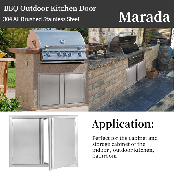 Marada BBQ Access Double Door Kitchen Outdoor 304 All Brushed Stainless Steel Flush Mount Double Wall Door for Outdoor Kitchen,BBQ Island & Grill,Outdoor Cabinet ( 29" W x 22" H/28" W x 19" H/30.5" W x 20" H/17" W x 24" H)