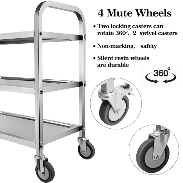 Marada 3 Tier Stainless Steel Utility Cart with Locking Wheels Shelf Kitchen Cart Trolley