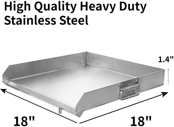 Marada 100% Stainless Steel Universal Griddle 18"x18"/32" x 18" Flat Top Griddle with Even Heat Cross Bracing and Integral Handles for Charcoal/Gas Grills, Camping, Tailgating, and Parties