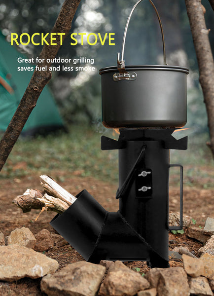 Marada Camping Rocket Stove with Handle Wood Burning Stove with Free Carrying Bag For Camping Gear & Survival Gear, Backyard Cooking, Camping Grill, Outdoor Events Rocket Stove (Round)