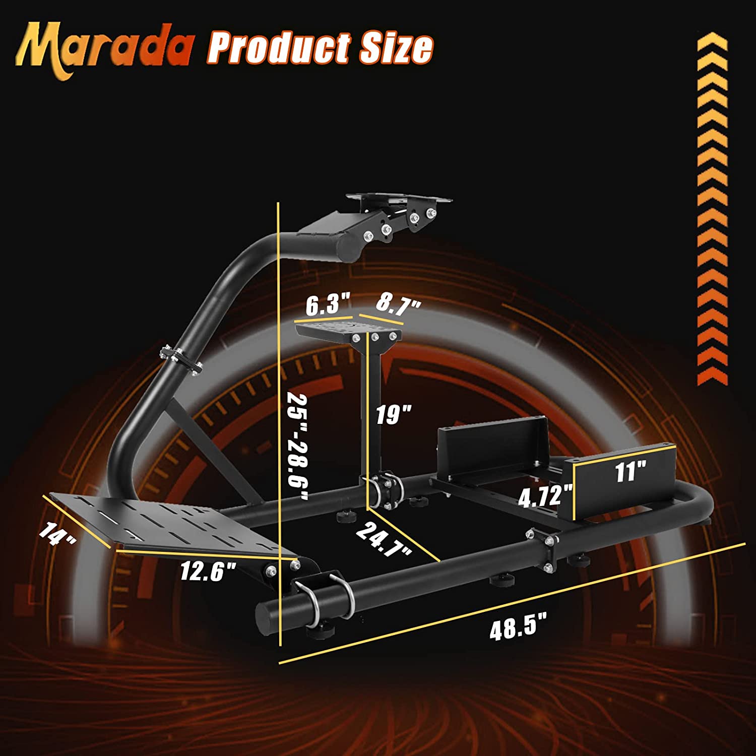 Marada Racing Simulator Frame Adjustable Wheel Stand Round Tube Upgrad