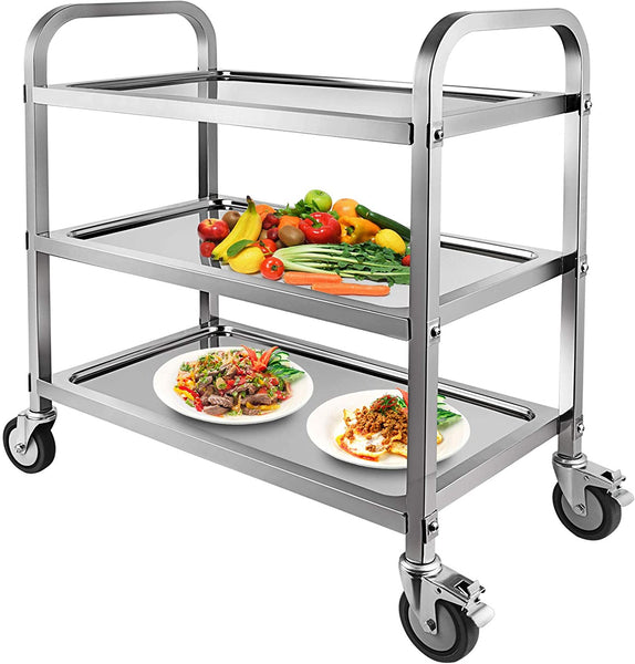 Marada 3 Tier Stainless Steel Utility Cart with Locking Wheels Shelf Kitchen Cart Trolley