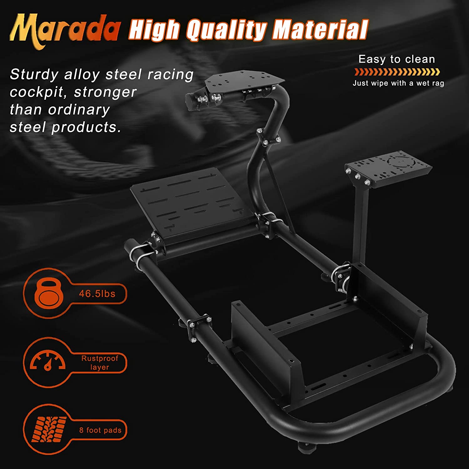 Marada Racing Simulator Frame Adjustable Wheel Stand Round Tube Upgrad