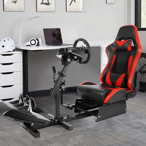 Marada Racing Simulator Cockpit Frame with Black\Red Seat (Cockpit 48) Adjustable Fit for Logitech G25 G27 G29 G920 Thrustmaster T80 T150 (Cockpit 48) Wheel, Pedals,and Shifter Not Include