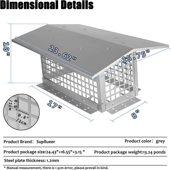 Marada 8" x 13"|8" x 17"|13" x 13"|13" x 17" Chimney Cap Flue Caps Fits Outdoor Masonry Chimney Flue Tile