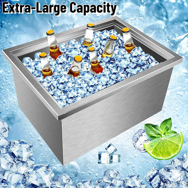 Marada Drop-in Ice Chest 18''L x 12''W x 15''H| 23''L x 17''W x 12''H  Insulated Kitchen Sink SUS 304 Stainless Steel with Cover Including Drain-Pipe & Drain Plug Outdoor Drop in Ice Bin Cooler for Cold Wine Beer Beverage